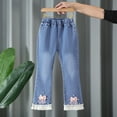 thumbnail image 5 of Huanglei Girls Pearl Bow Embroidered Jeans Wide Leg Flare Denim Pants With Elastic Waist For Toddler Kids, 5 of 5