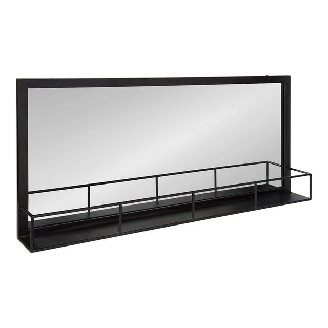 Kate and Laurel Jackson Large Rustic-Modern Farmhouse Metal Frame Mirror and Shelf, Black 18x40