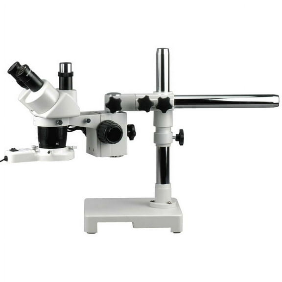 AmScope SW-3T13Z-FRL 10X-20X-30X-60X Boom Stand Trinocular Stereo Microscope With Fluo Light