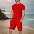 thumbnail image 2 of Mens Short Sets 2 Piece Outfits Summer Casual Soft Breathable Cotton Short Sleeve Shirts and Shorts Solid Color Men's Fashion Clothes Red, Size XXL, 2 of 6
