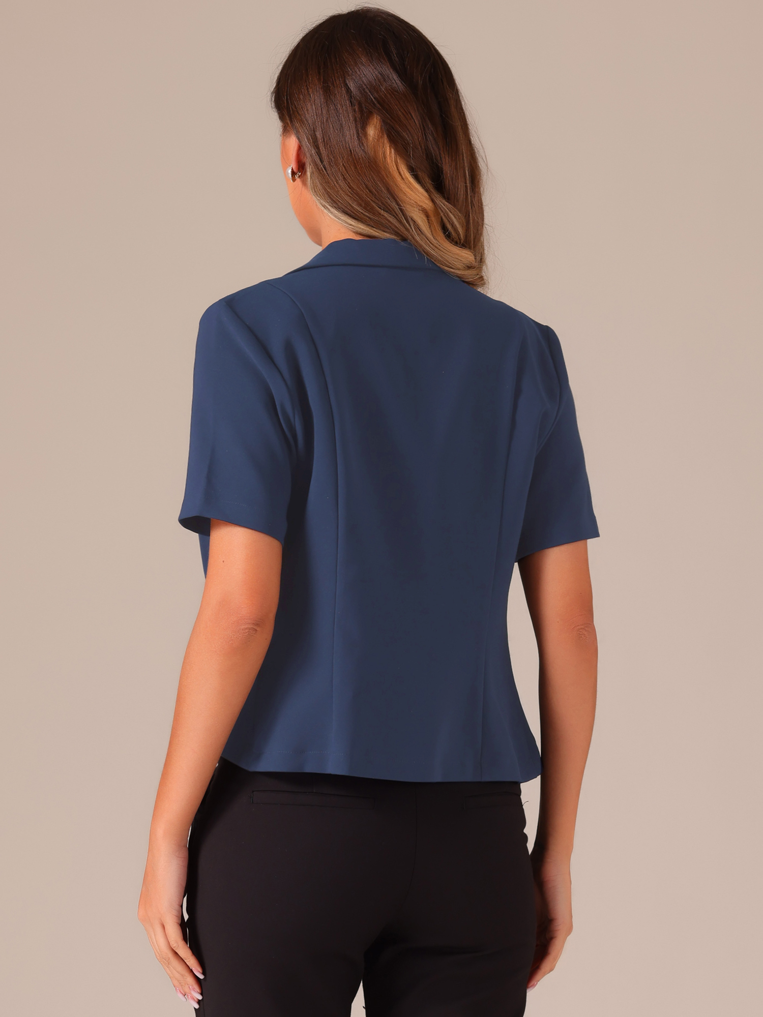 DARING DIVA Cardigan Open Front Notch Lapel Blazer L Navy Blue