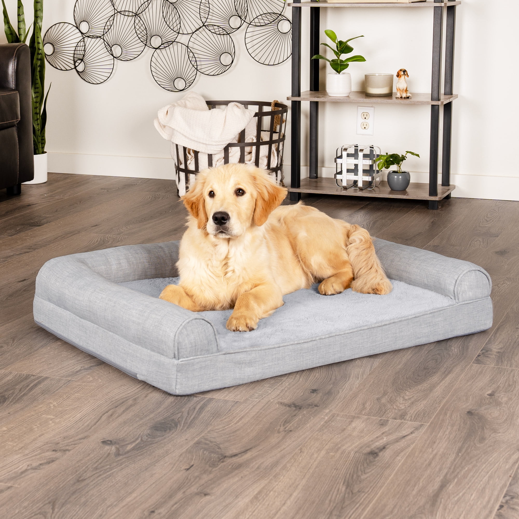 FurHaven Pet Products Plush & Performance Linen Orthopedic Sofa Pet Bed for Dogs & Cats - Mist Gray, Large