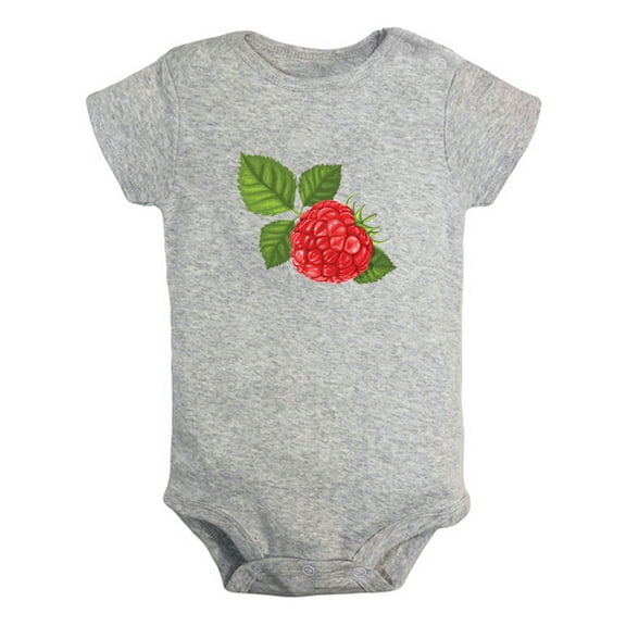 Fruit Raspberry Image Print Rompers For Babies, Newborn Baby Unisex Bodysuits, Infant Jumpsuits, Toddler 0-24 Months Kids One-Piece Oufits (Gray, 0-6 Months)