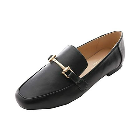 

Feversole Women s Fashion Trim Deco Loafer Slippers Black Grain Size 6 M US