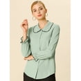 thumbnail image 2 of Blusa De Manga Larga Con Cuello Peter Pan Y Volantes Para Mujer Verde S, 2 of 6