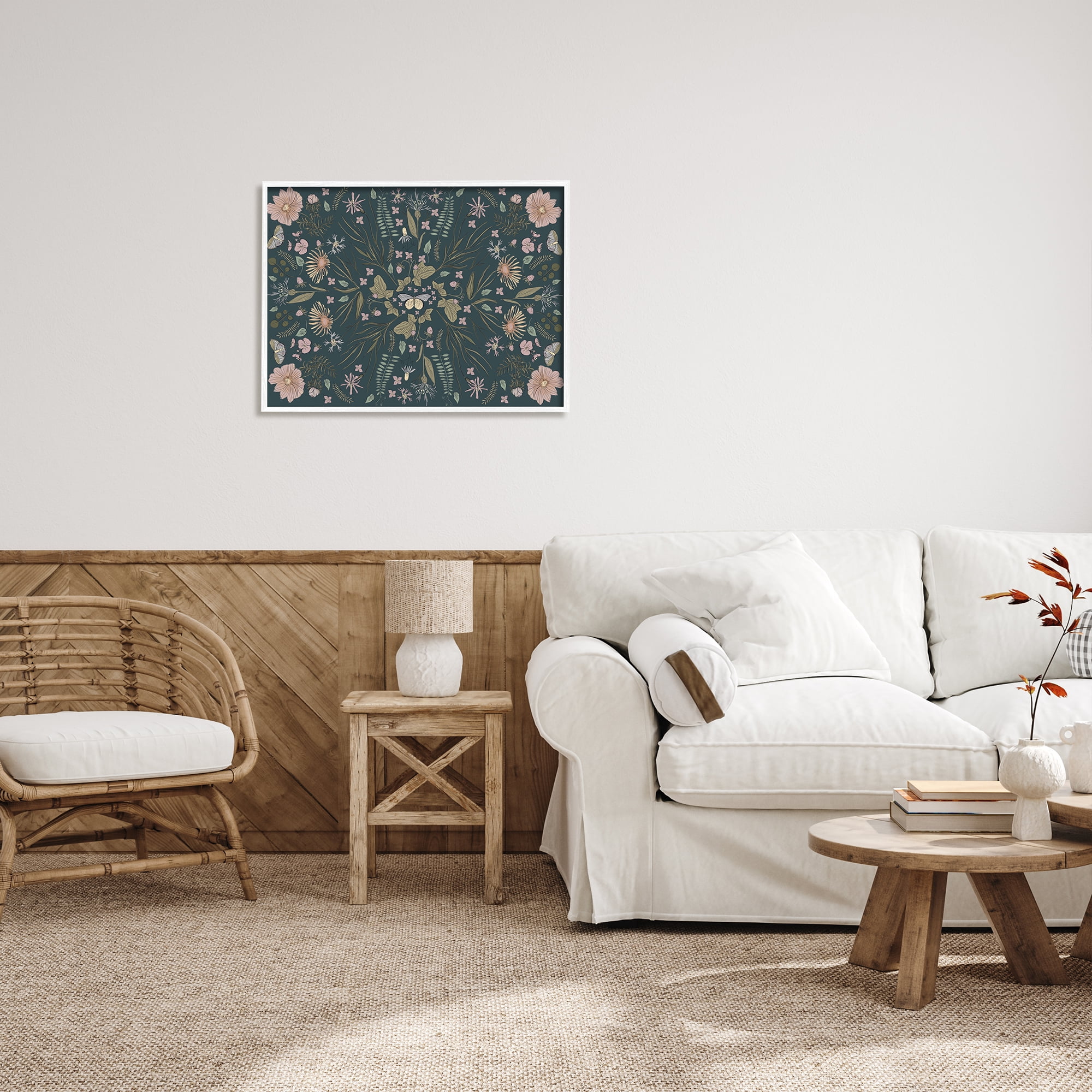 Stupell Industries Varied Floral Botanical Pattern Butterfly Insect Motif Graphic Art White Framed Art Print Wall Art, Design by Birgit Maria Kiennast