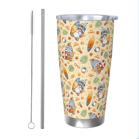 

Goofa Happy Summer With Gnome for 20 oz Skinny Tumbler Stainless Steel Coffee Mug Slim Vacuum Insulated Travel Cup Car Cup-Straw Two-piece Set