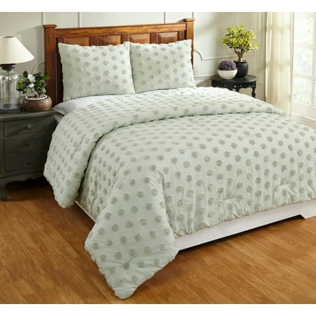 Better Trends Chenille Comforter Set Twin Size 2 Piece 100% Cotton Soft & Cozy All Season Bedding Athenia Collection Sage