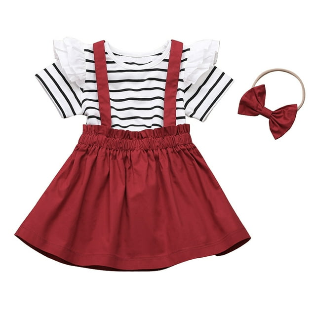 3pcs Bébé Romper Vêtements Ensemble Fille Combinaison Florale + Jupe Sangle Tenues