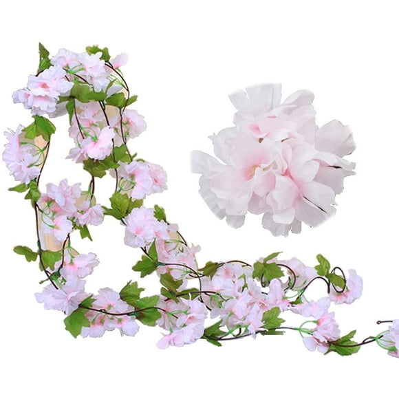 2 Pack 230cm Faux Cerise Vigne Fleurs Plante Artificielles Lierre Suspendu Guirlande de Soie aux Feuilles Vertes pour Intérieur Extérieur Accueil Hôtel Jardin Fête Mariage Art Décor (Rose)