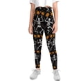 thumbnail image 2 of COEQINE Girls Yoga Leggings Halloween Yoga Pants Full Length Athletic Trousers High Waist Tummy Control, Funny Skeleton Pumpkin Bat, for 10-11 Years Kids, 2 of 7