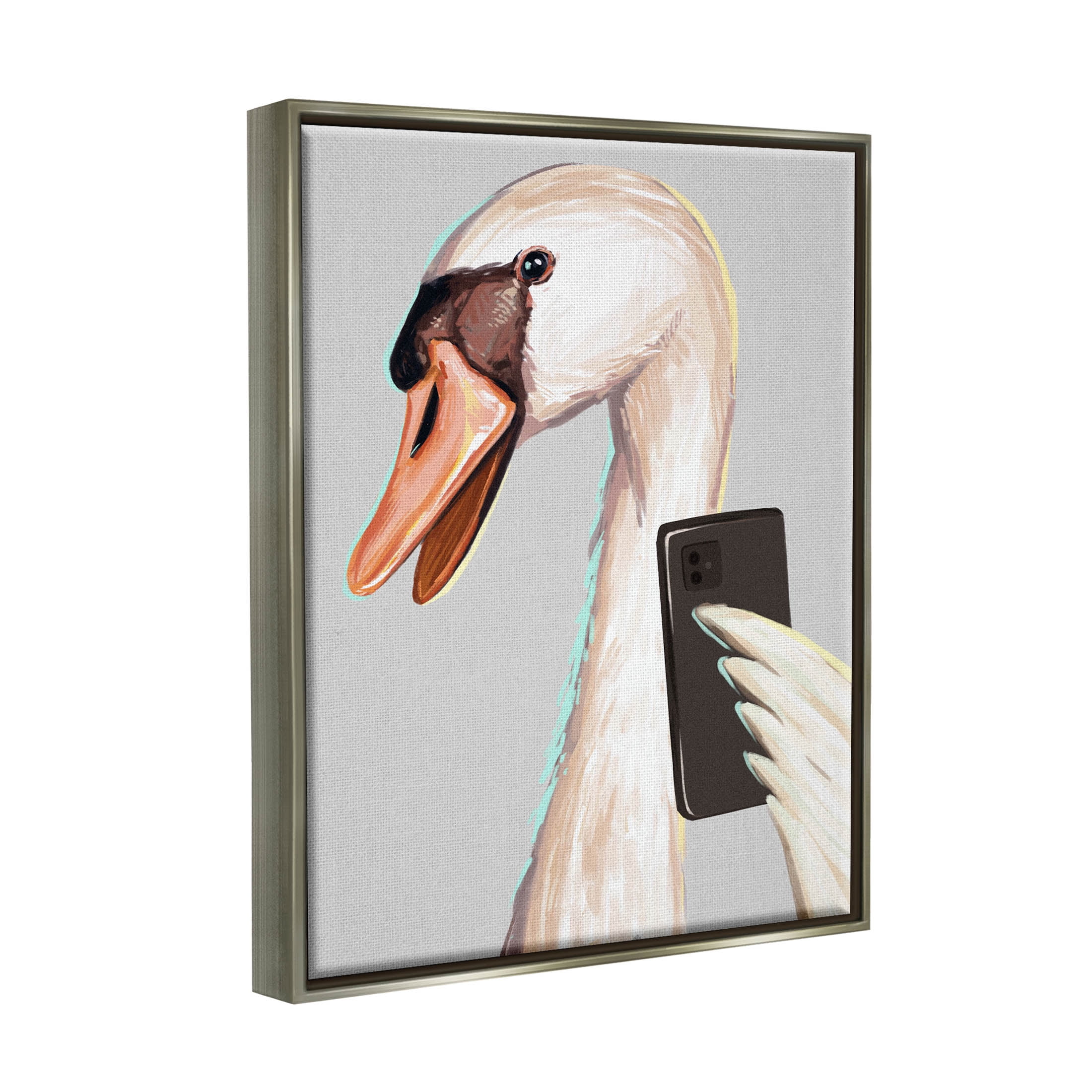 Funny Swan Bird Smiling Selfie Animals & Insects Graphic Art Luster Gray Framed Art Print Wall Art