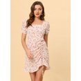 thumbnail image 2 of Allegra K Femmes Froncé Cou Carré Ourlet Volant Manches Courtes Robe Florale Rose M, 2 of 6