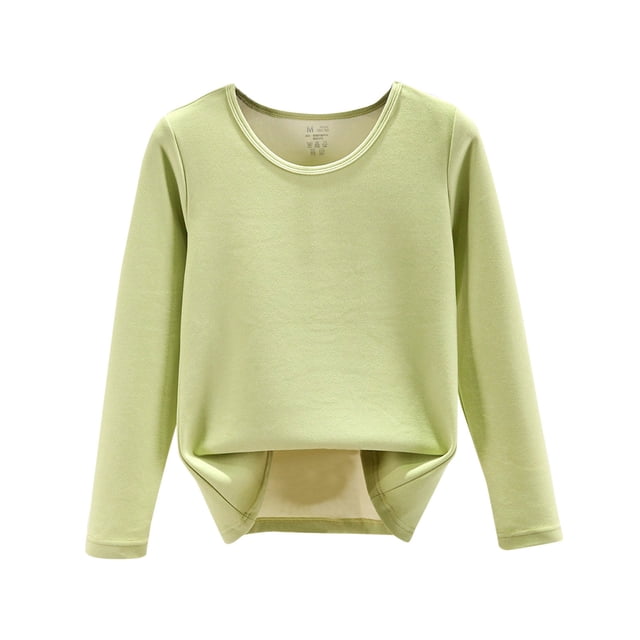 MIASHUI Femmes Automne Hiver Décontracté Uni Manches Longues Col Rond Multicolore Épais sous-Vêtements Thermiques Haut Chaud Couche de Base Vert,G