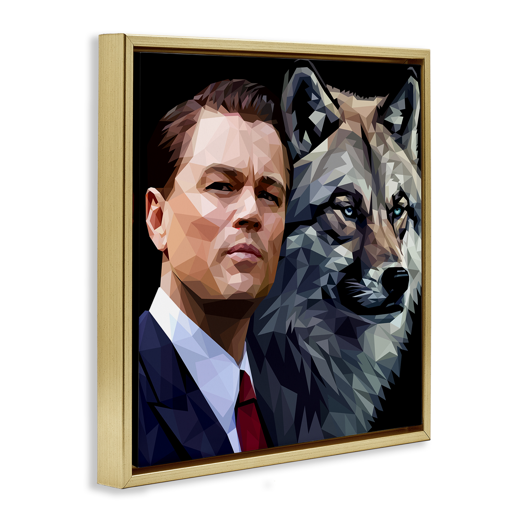 Stupell Industries Leonardo with Wolf People Painting Gold Floater Framed Canvas Art Print Wall Art, 18 x 18