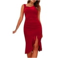 thumbnail image 2 of Wycnly Womens Dresses Evening Party Prom Elegant Ruffle Hem Bodycon Wrap Strap Dresses Summer Solid Square Neck Sleeveless Formal Midi Dress Red XL, 2 of 7