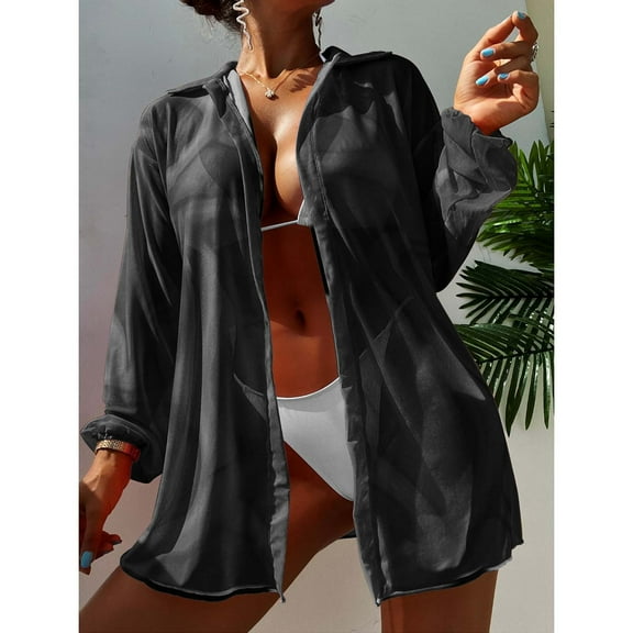 Women's Summer Beach Cover Up Long Sleeve Sheer Cardigan Sun Vacation Outerwear Summer Cover Ups for Women Swimsuit Cover up for Women plus Size Bathing Suits Cover Ups Womens Bathing Suit Cover Ups