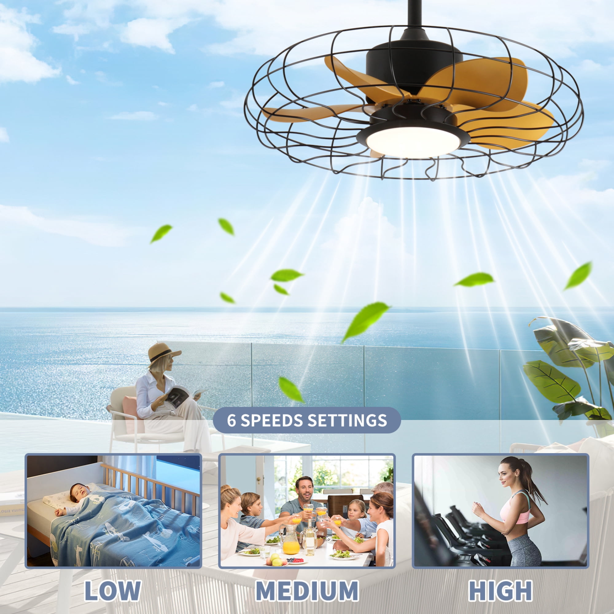 Jopath 23 Inch Outdoor Ceiling Fan with Light and Remote Control,IP65 Waterproof 3CCT 6-Speeds for Patio Porch Pergola