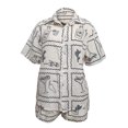 thumbnail image 4 of Gupgi Ensemble Graphique pour Femmes 2 Pcs avec Shorts Blouse à Manches Courtes Col à Revers Col en V Shorts Amples Tenue d'Été pour les Vacances, 4 of 9