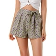 thumbnail image 1 of Pantalones cortos de verano Allegra K cintura alta lazo elástico estampado mujer Verde-Floral XL, 1 of 6
