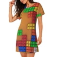 thumbnail image 2 of Balery Colorful Building Blocks A Camisón de manga corta con cuello redondo para mujer, cómodo y elegante., 2 of 6