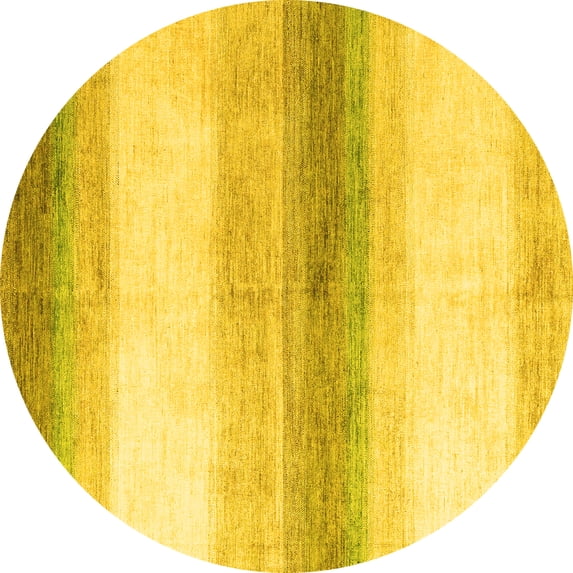 Ahgly Company Machine Washable Indoor Round Solid Yellow Modern Area Rugs, 7' Round