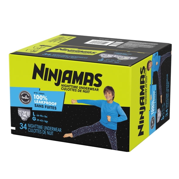 NINJAMAS Nighttime Underwear, Boys Size L, Bedwetting Protection