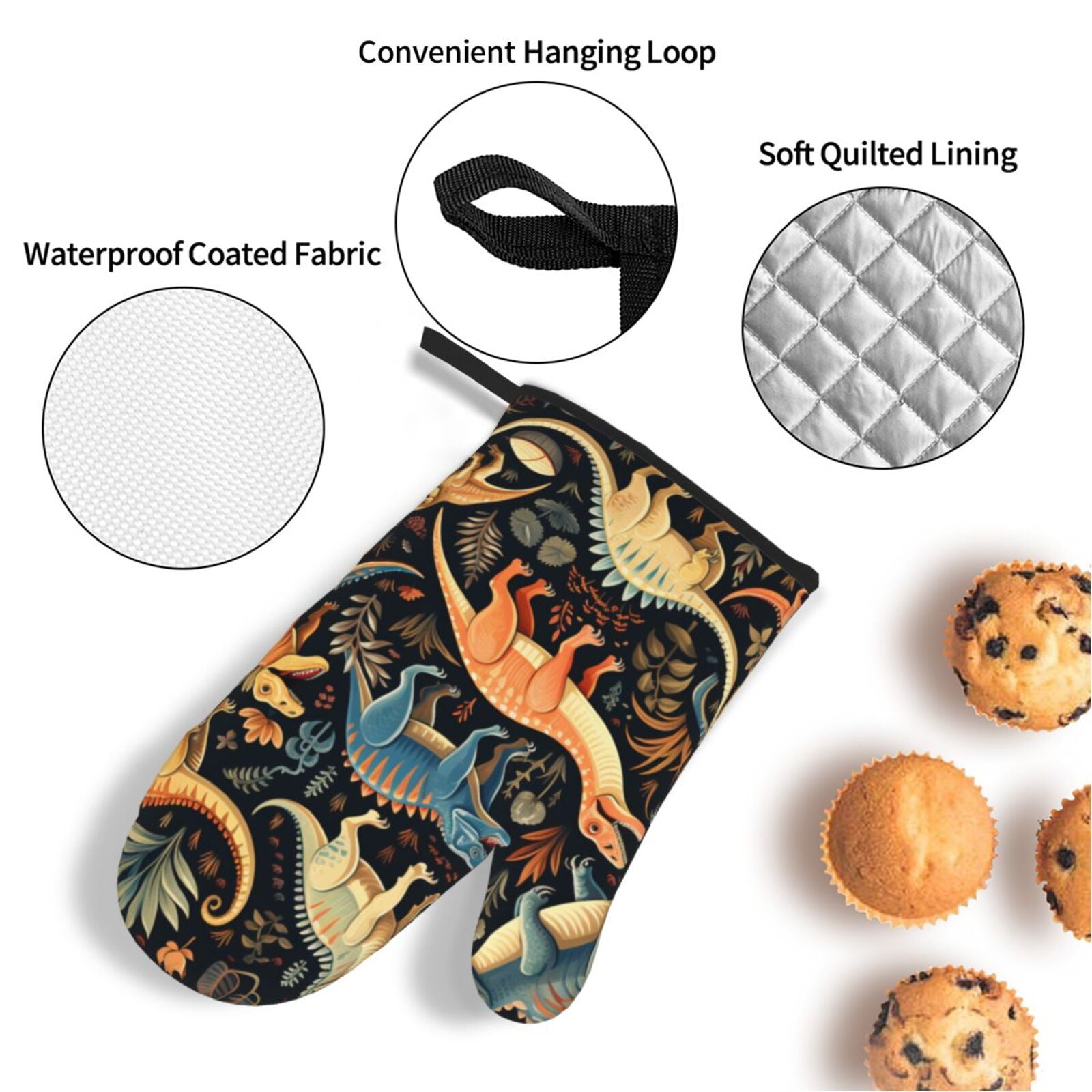 Dino Dinosaur Art 4Pcs Oven Mitts and Pot Holders Sets Oven Kitchen Gloves Hot Pads for Cooking BBQ Baking Grilling