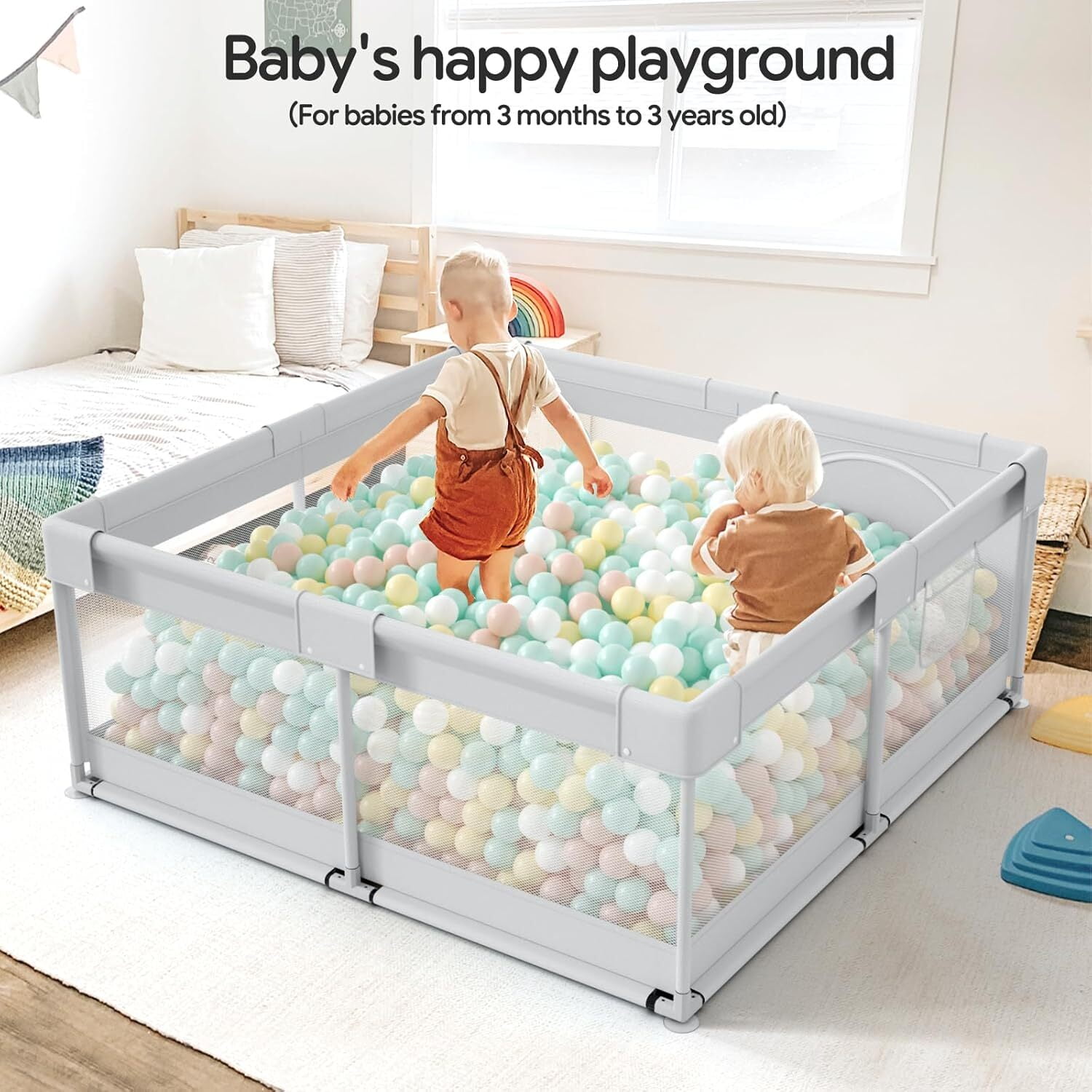 Easy4Home 59" Large Baby Playpen for Toddlers, Gray