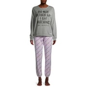 Women's and Women's Plus Warner Bros. FRIENDS 2pc set LS Top - Grey & Jogger - Pink - XL