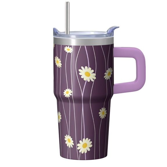 20oz Spring Bloom Tumbler with Handle and Straw Lid, Chinoiserie Floral Coffee Cup, Insulated Travel Mug for Women Gift