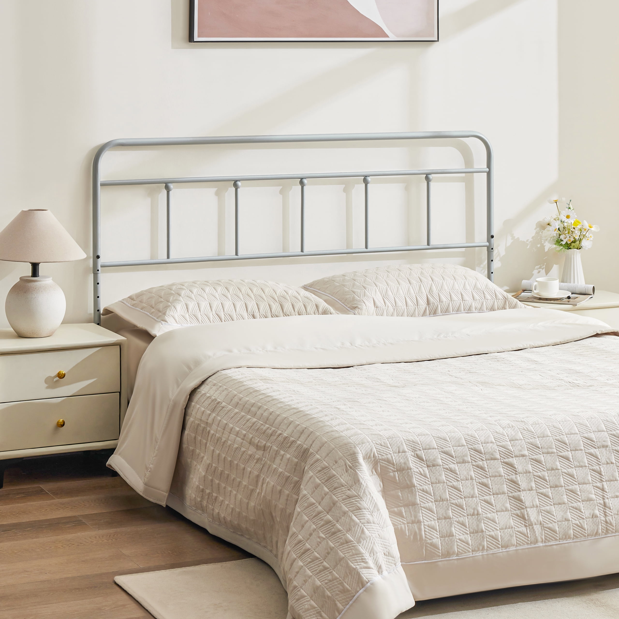 Huatean Queen Size Metal Headboard, Iron Head Board Adjustable Height from 34" to 44", Gray