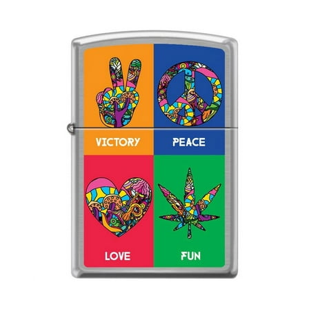 Zippo Lighter-Hippie Symbols Brushed Chrome Windproof Lighter #Z5428