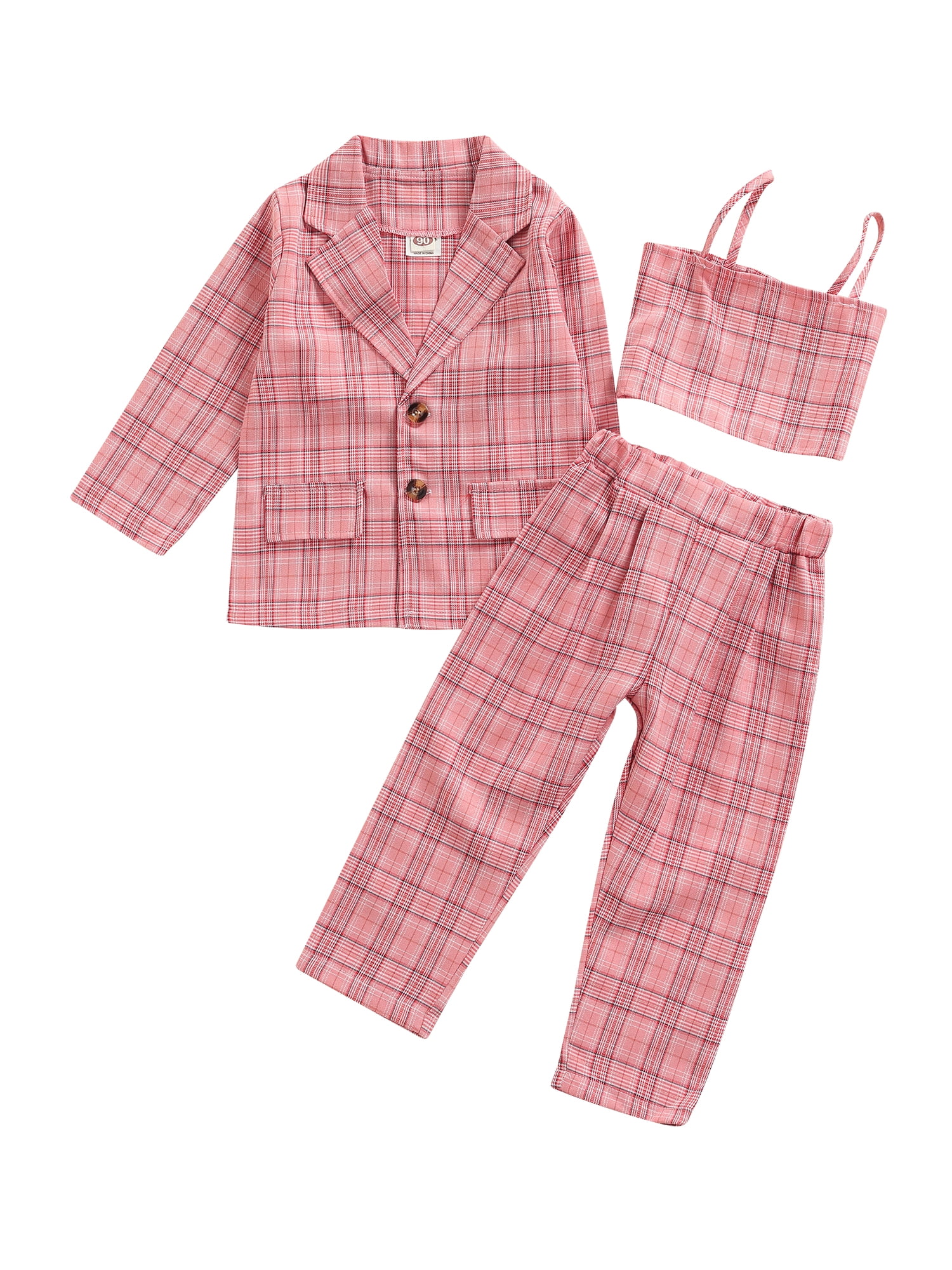 US Toddler Baby Girl Winter Clothes Plaid Zipper Coat Top+Long Pants Outfit 3PCS 