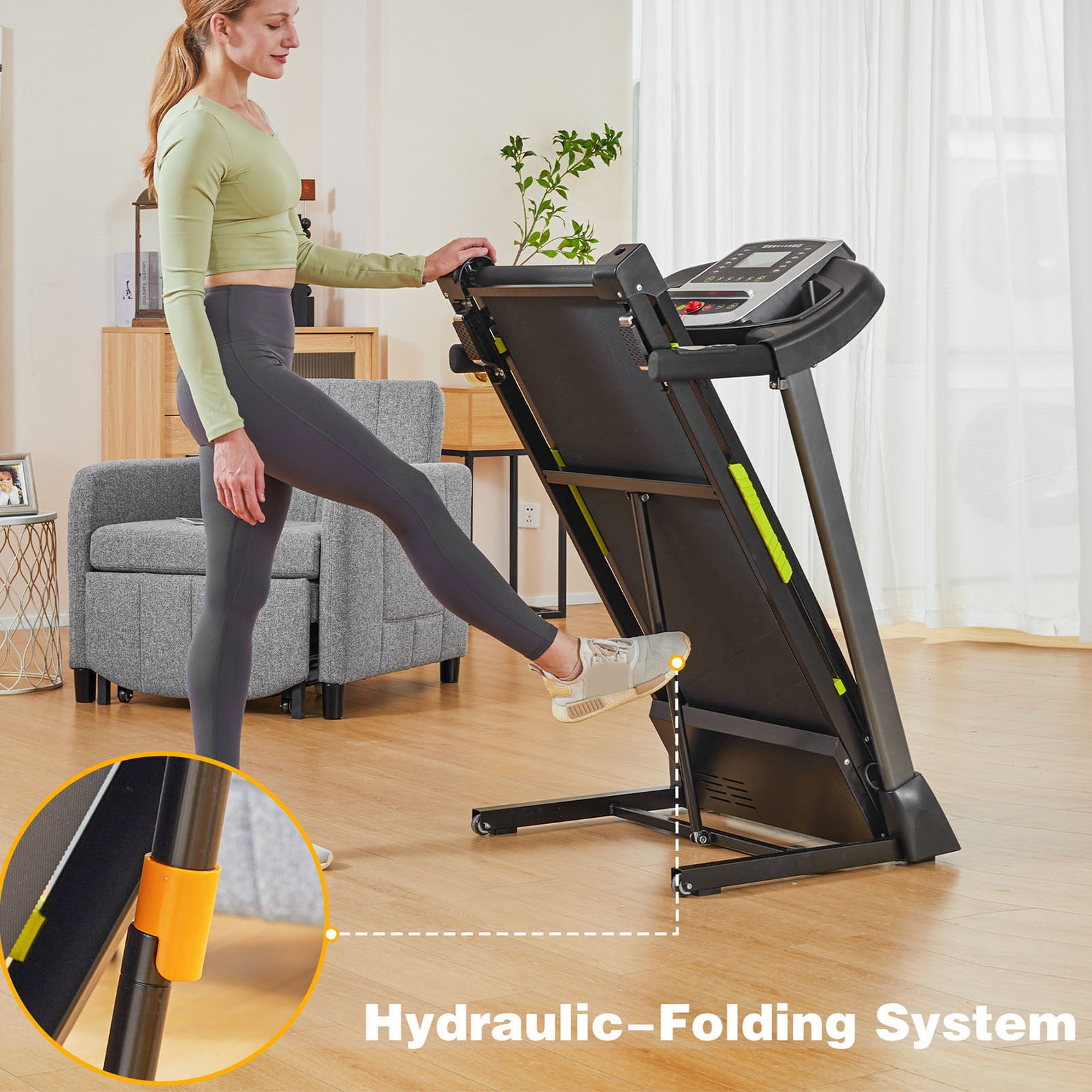 3.5 HP Portable Foldable Treadmill with Handles 4% Slope Home Walking Running Treadmill 0.5-7.5 MPH 330 Lb Weight Capacity