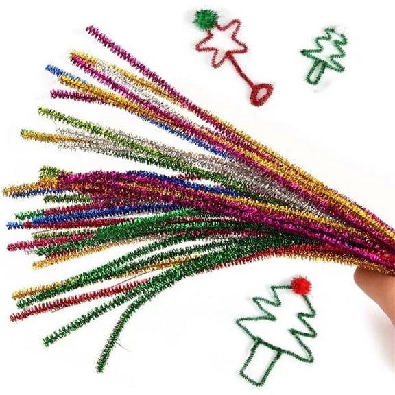 100Pcs Metallic Pipe Cleaner,11.8In Glitter Sparkle Pipe Cleaners Tinsel Stems,Metallic Pipe Cleaners,10 Colors Craft Supplies for Wedding,Home,Holiday Decoration