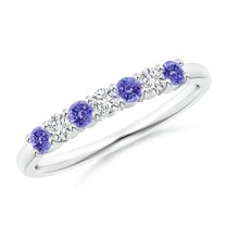 ANGARA Natural Half Eternity 7 Stone Tanzanite and Diamond Wedding Ring in 14K White Gold for Women (Size-2.5mm) | December Birthstone, Anniversary, Jewelry Gift for Women | Natural Tanzanite Ring