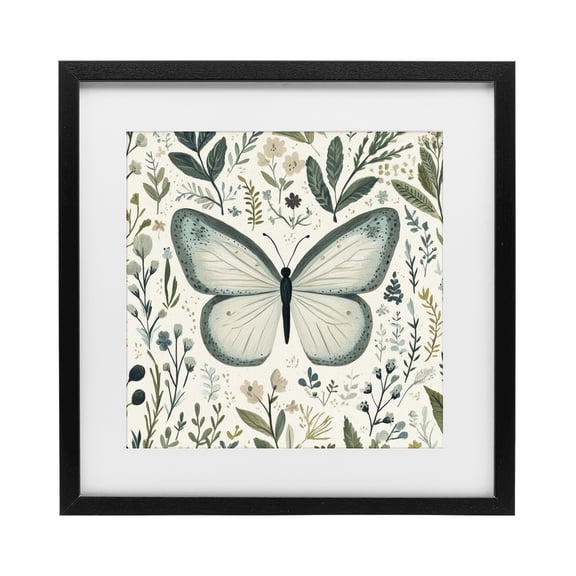 Stupell Industries Bohemian Dusty Blue Butterfly Botanicals Black Framed Print Under Glass, 13 x 13, by Petals Prints Design