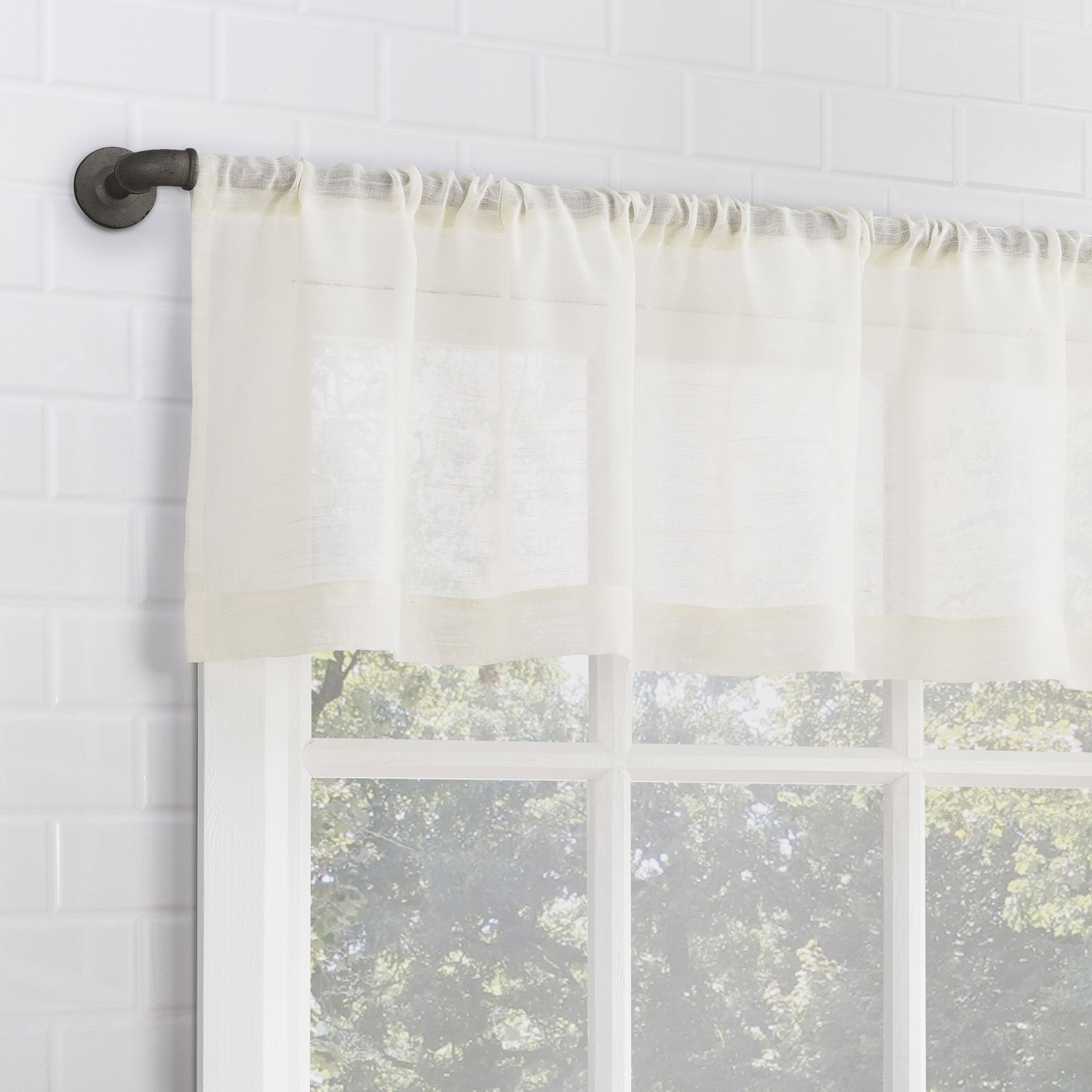 Archaeo 2-Pack Slub Textured Linen Blend Cafe Curtain Pair, 56"W X 24"L, Ivory