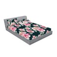 thumbnail image 2 of Floral Fitted Sheet & Pillow Sham Set, Unopened Buds of Roses Lovers Flower Blossoming Spring Season Artwork, Decorative Printed 3 Piece Bedding Decor, Queen, Laurel Green Pale Pink, by Ambesonne, 2 of 2
