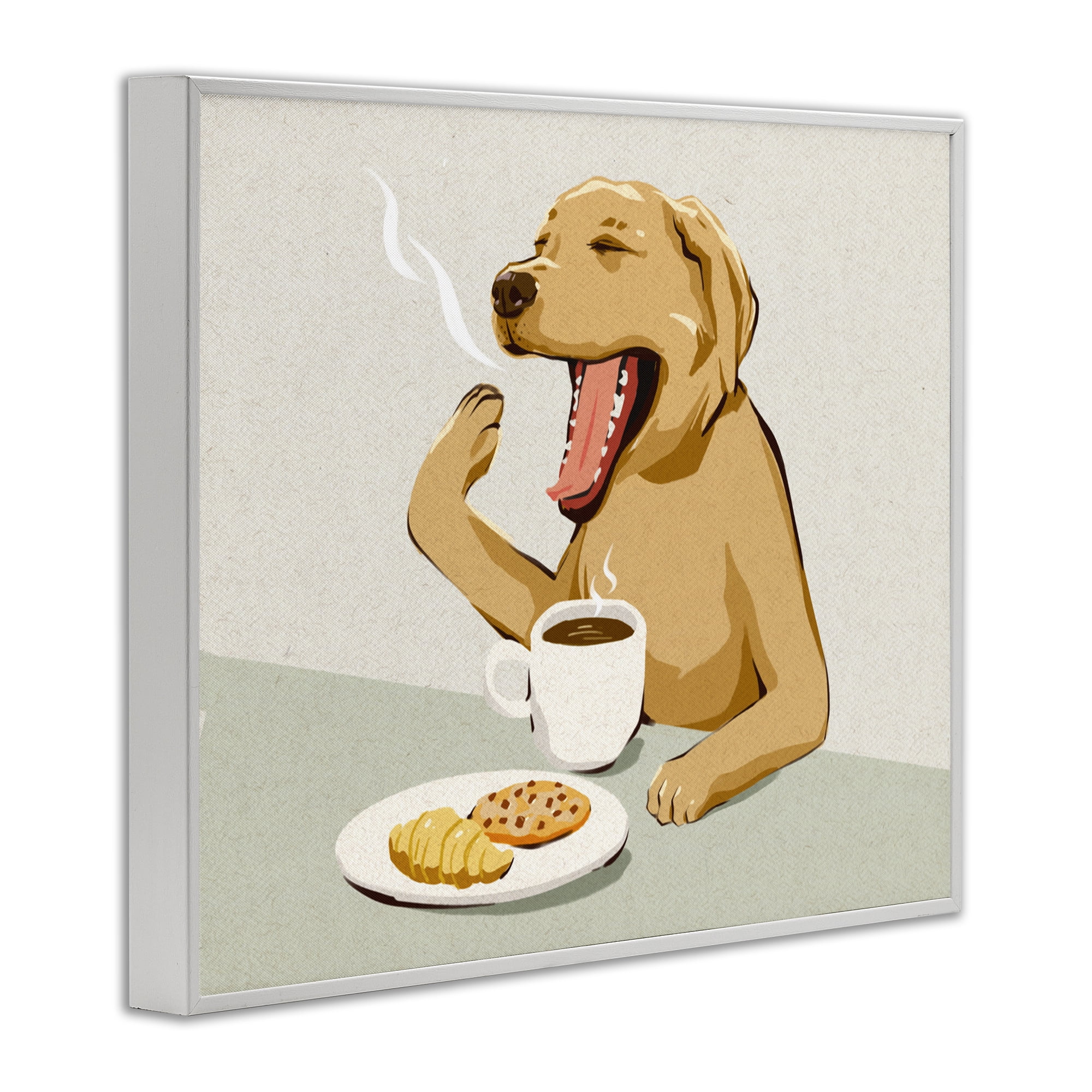 Stupell Industries Yawning Dog with Morning Coffee White Framed Giclee Art, design by Ziwei Li
