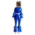 thumbnail image 2 of SiiRoh Girls 70s 80s Disco Hippie Outfit Metallic Bell-Bottom Jumpsuit Singer Dance Party Dress Up Royal Blue 10, 2 of 7
