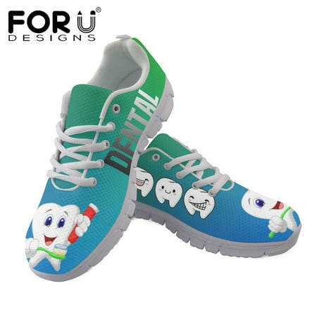 

Ladies Spring Flat Shoes Cartoon Dental Medical Pattern Breathable Air Mesh Sneakers Women s Casual Lace Up Shoes