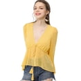 thumbnail image 1 of Top Allegra K de gasa transparente con mangas largas y cuello en V profundo Amarillo L, 1 of 6