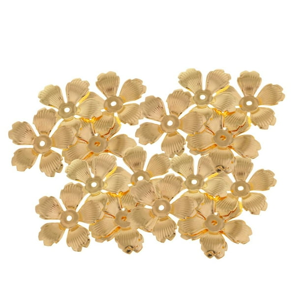 30 Unidades De Metal De Oro Hueco Filigrana Granos De La Flor Tapa Final Espaciador De Joyería Que Hace Los Resultados Accesorios 32 Mm Soledad Granos de la flor Caps extremo del cordón