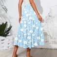 thumbnail image 5 of Women’s Floral Print Tiered Maxi Skirt with Elastic Waist and Drawstring Pockets Lightweight Flowing Design for Everyday Wear Light Blue L, 5 of 5