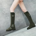 thumbnail image 4 of Lovskoo 2024 Women's Middle Knee High Boots Round Toe Platform Fleece Flat Bottomed Long Boots Medium Boots High Boots Olive Green, 4 of 8