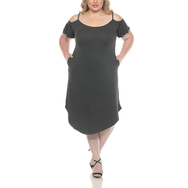 White Mark Robe Décontractée à Encolure Dégagée, Manches Volantées, Longueur Genou, pour Femmes Grande Taille, 1X-3X