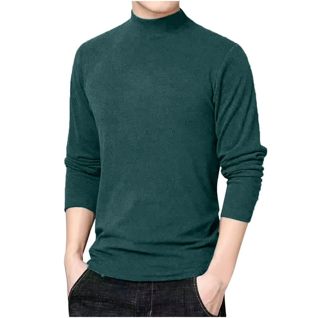 Lovzfmll Chandail à Col Montant à Manches Longues pour Homme Automne Hiver, Haut à Col Ras du Cou pour Superposition et Style Décontracté Vert, TG