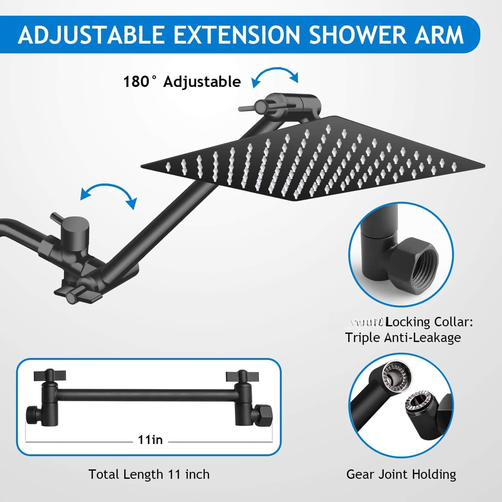 Black 10" Showerhead Set with Adjustable Extension Arm and 5-Setting Handheld Spray